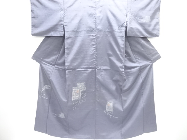 アンティーク　御所車模様織出し手織り節紬着物